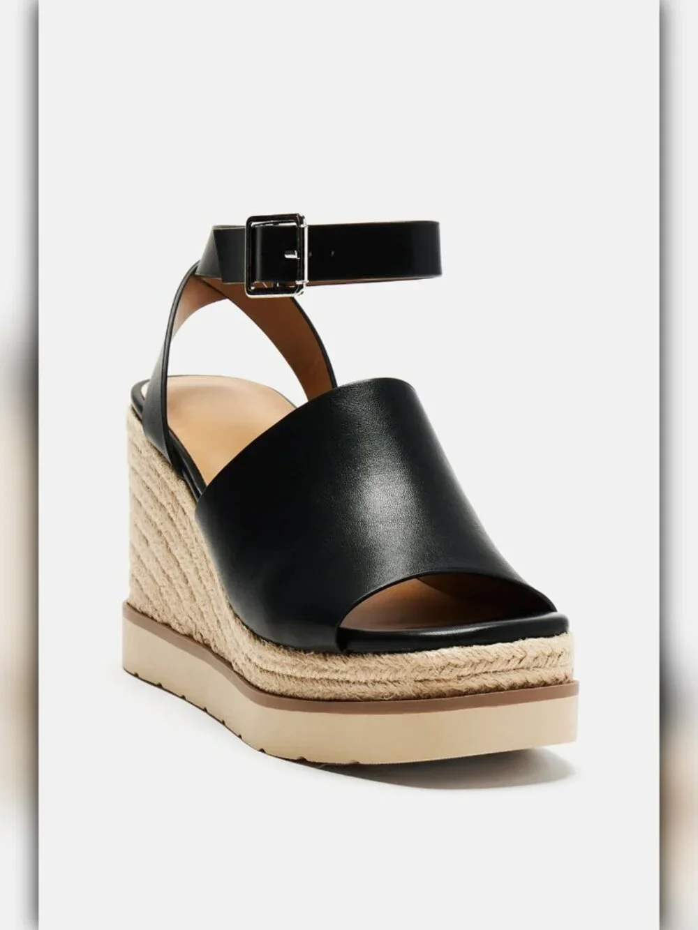 A042-B • Black Espadrille Platform Wedge Sandals